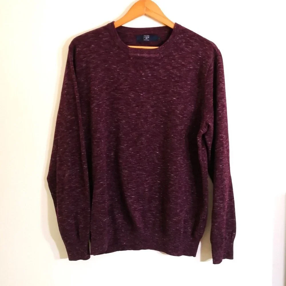 J. Crew Men's 100% Cotton Crewneck Pullover Sweater Burgundy Tweed‎ Size L